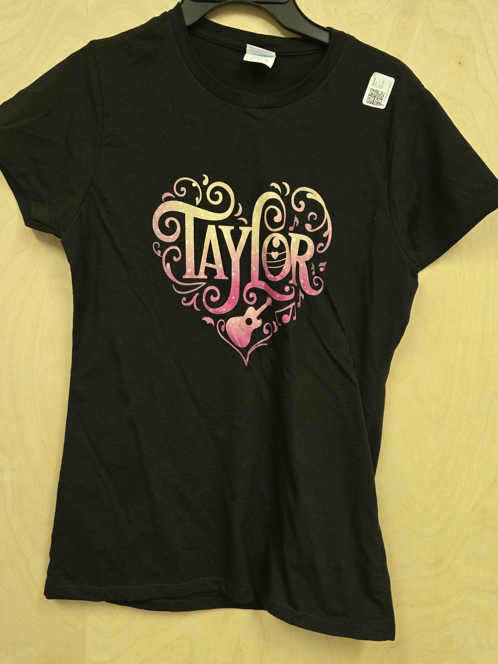 Port and Company Black Taylor Heart Graphic Tee with Pink-to-Gold Gradient